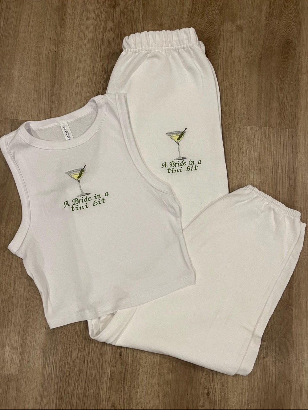 “A Bride in a tini bit” White Tank & Jogger Set